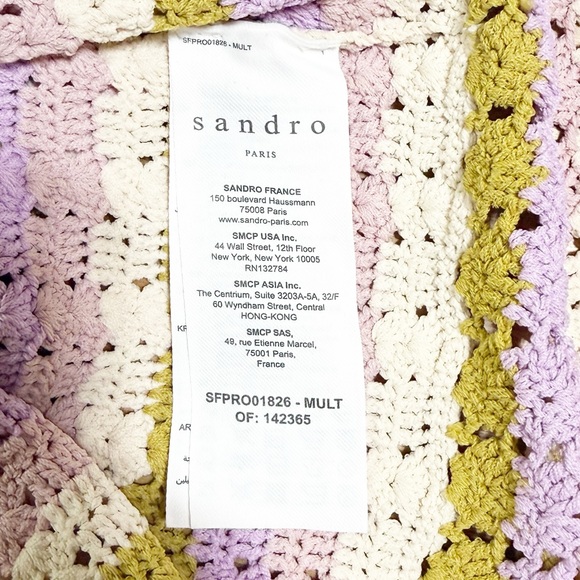 SANDRO Multicoloured Crochet Wavy Lined Collared Keyhole Ruffle Polo Dress US 8 - Picture 8 of 10